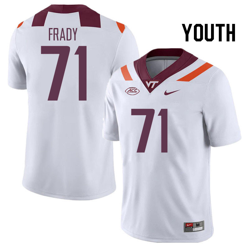 Youth #71 Clayton Frady Virginia Tech Hokies College Football Jerseys Stitched Sale-White - Click Image to Close